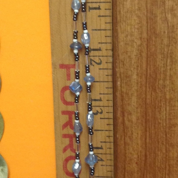 Long LightWeight Beaded Necklace, small Blue beads, smaller micro seed beads - Picture 5 of 7